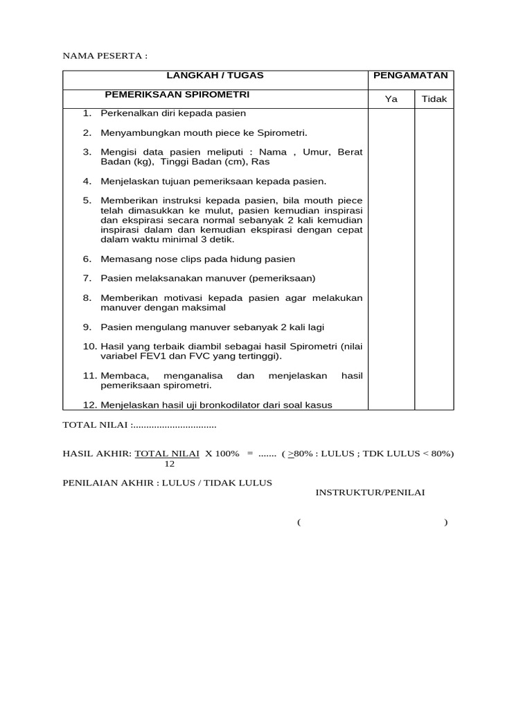 Checklist Spirometri | PDF