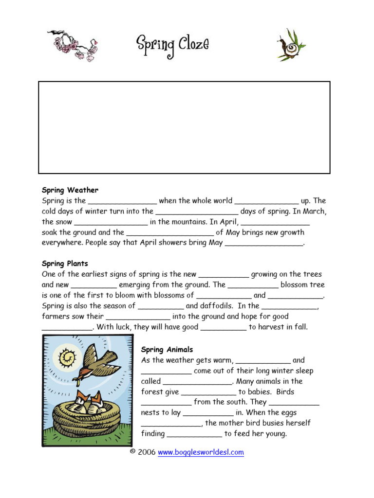 Spring Cloze Activity Worksheet | PDF
