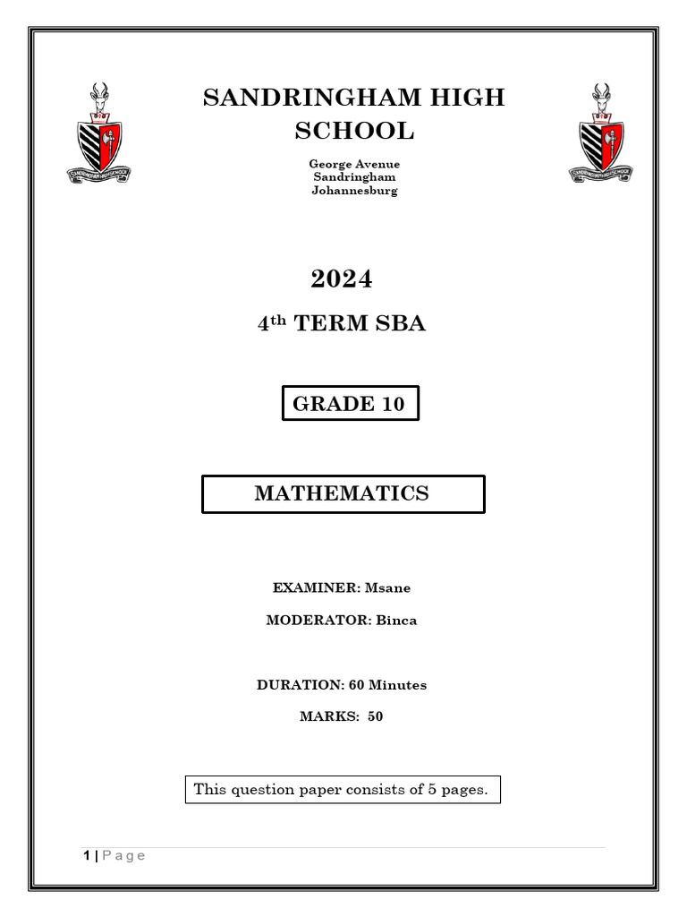 Grade 10 Term 4 Maths SBA 2024 | PDF | Interest | Area