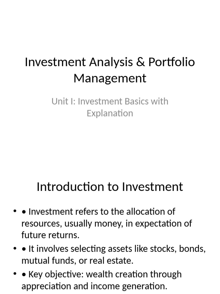 Unit1 Investment Basics | PDF