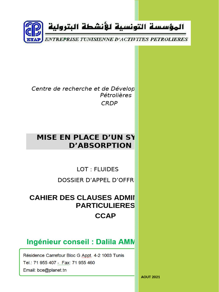 CCAP pour projet d'absorption CRDP | PDF | Cautionnement | Facture