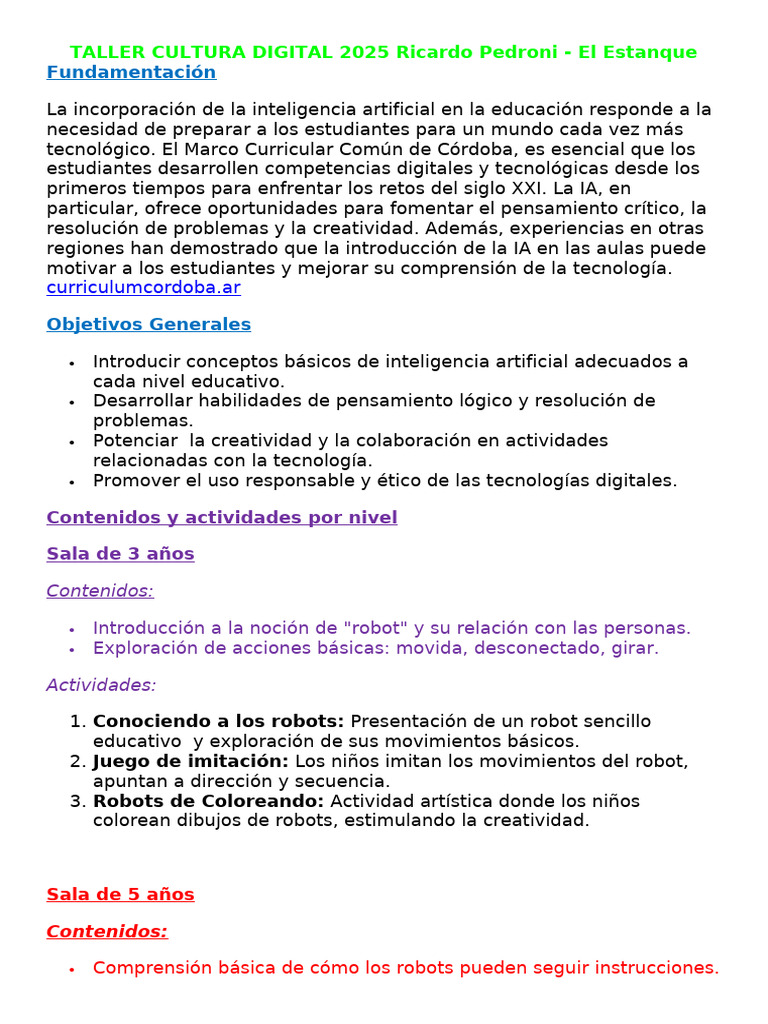 Taller de IA en Educación 2025 | PDF | Inteligencia artificial ...