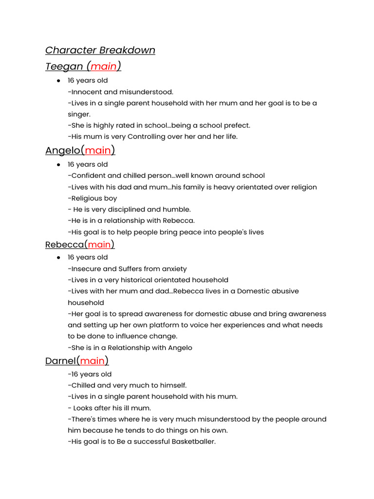 Character Profiles of Teen Struggles | PDF