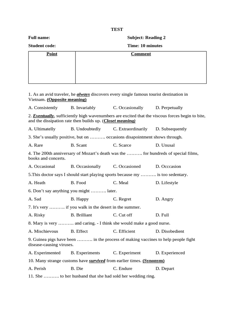 Test Reding 2 | PDF