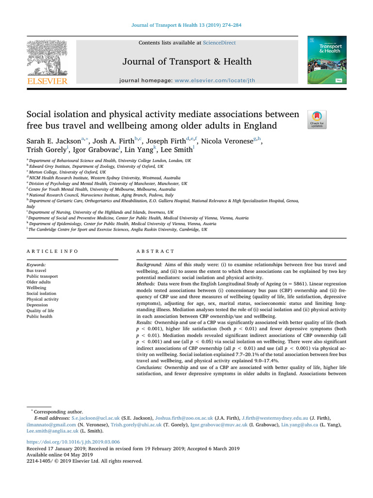 Free Bus Travel's Impact on Older Adults' Wellbeing | PDF | Mental ...