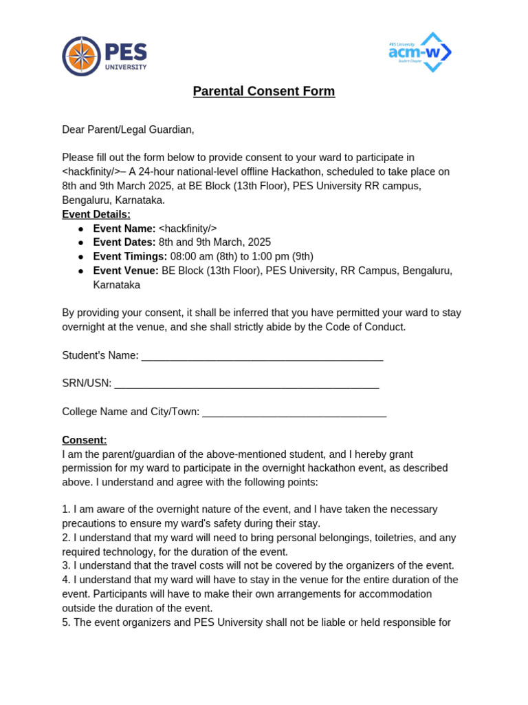 Parental Consent for Hackathon Participation | PDF