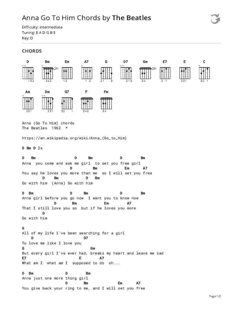 Anna Go To Him Chords - The Beatles | PDF