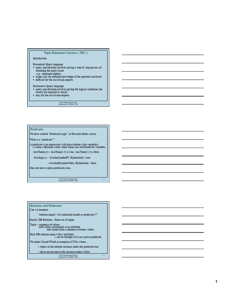 TRC Query Examples and Analysis | PDF | Relational Model | First Order ...