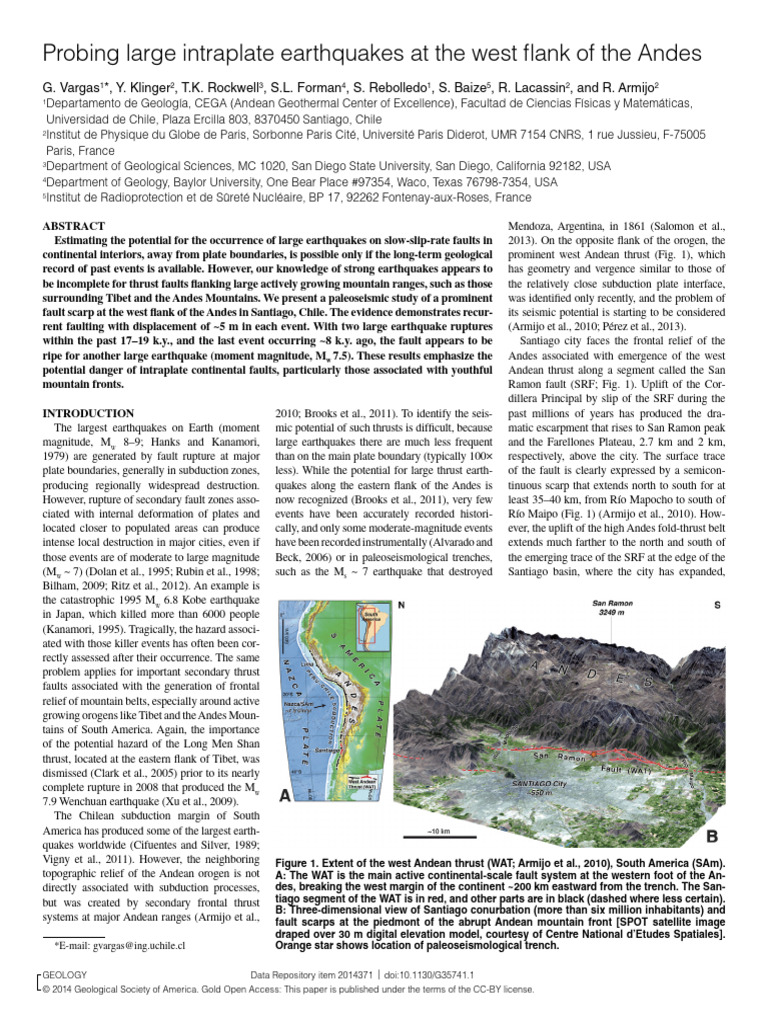Geology-2014-Vargas-G35741.1 Falla San Ramón | PDF | Earthquakes ...