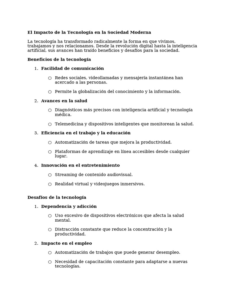 El Impacto de La Tecnología en La Sociedad Moderna | PDF