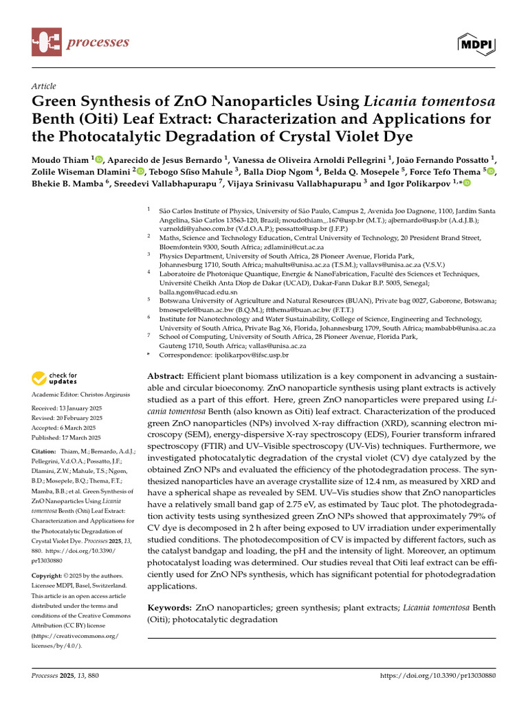 Green Synthesis of ZnO Nanoparticles Using Licania | PDF | Zinc Oxide ...