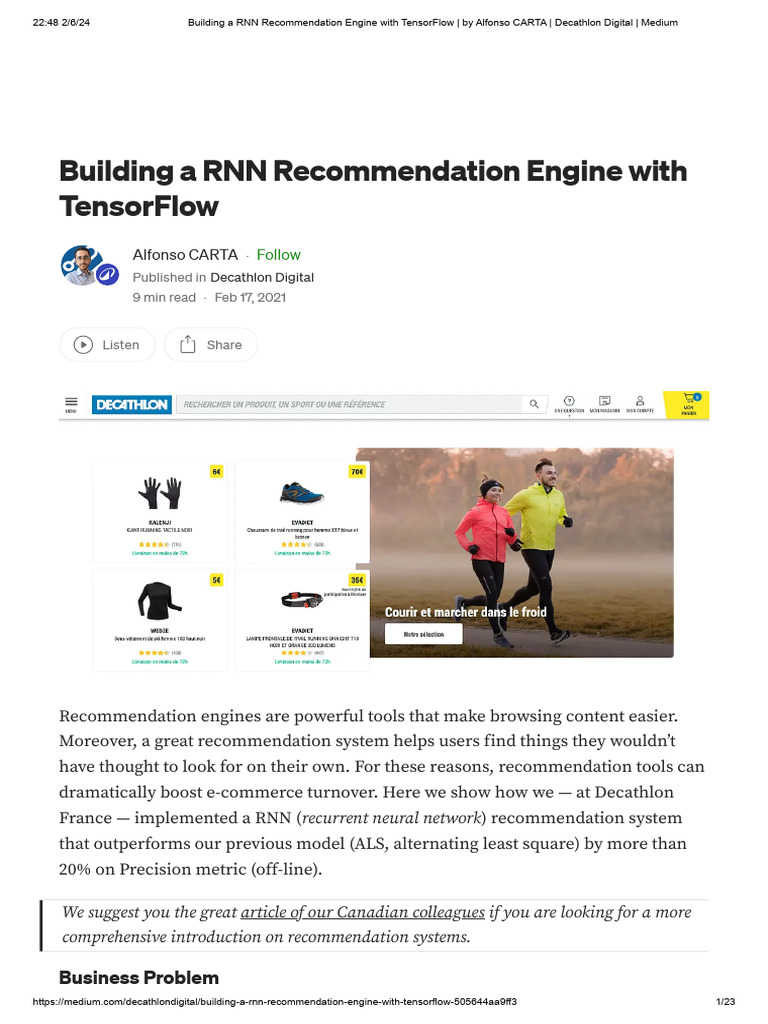 Building A RNN Recommendation Engine With TensorFlow - by Alfonso CARTA ...