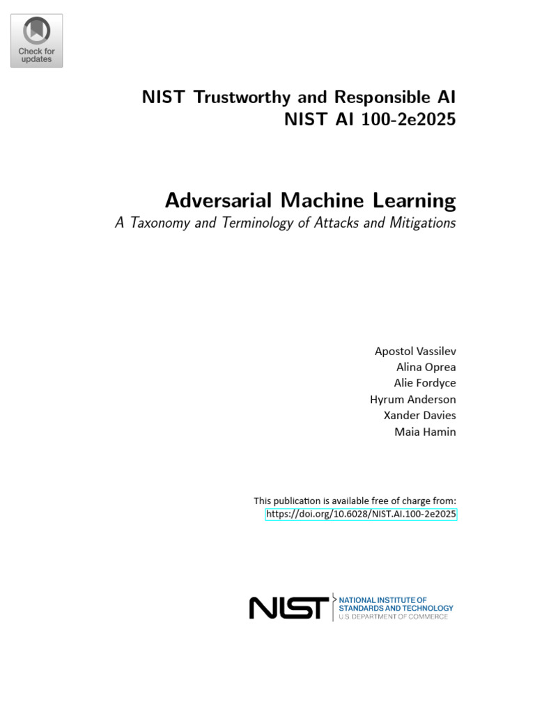 NIST AI Attacks Adversarial AI NIST - Ai.100-2e2025 | PDF | Machine ...