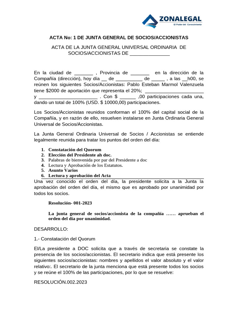 Acta Junta General de Socios 2023 | PDF | Gobierno