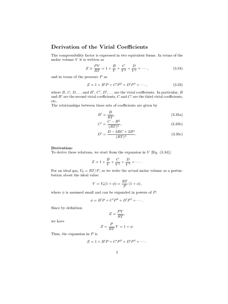 Deriving Virial Coefficients Relations | PDF | Statistical Mechanics ...