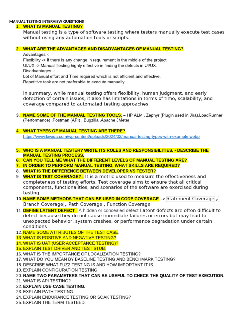 MANUAL TESTING INTERVIEW QUESTIONS | PDF | Software Testing | Software ...