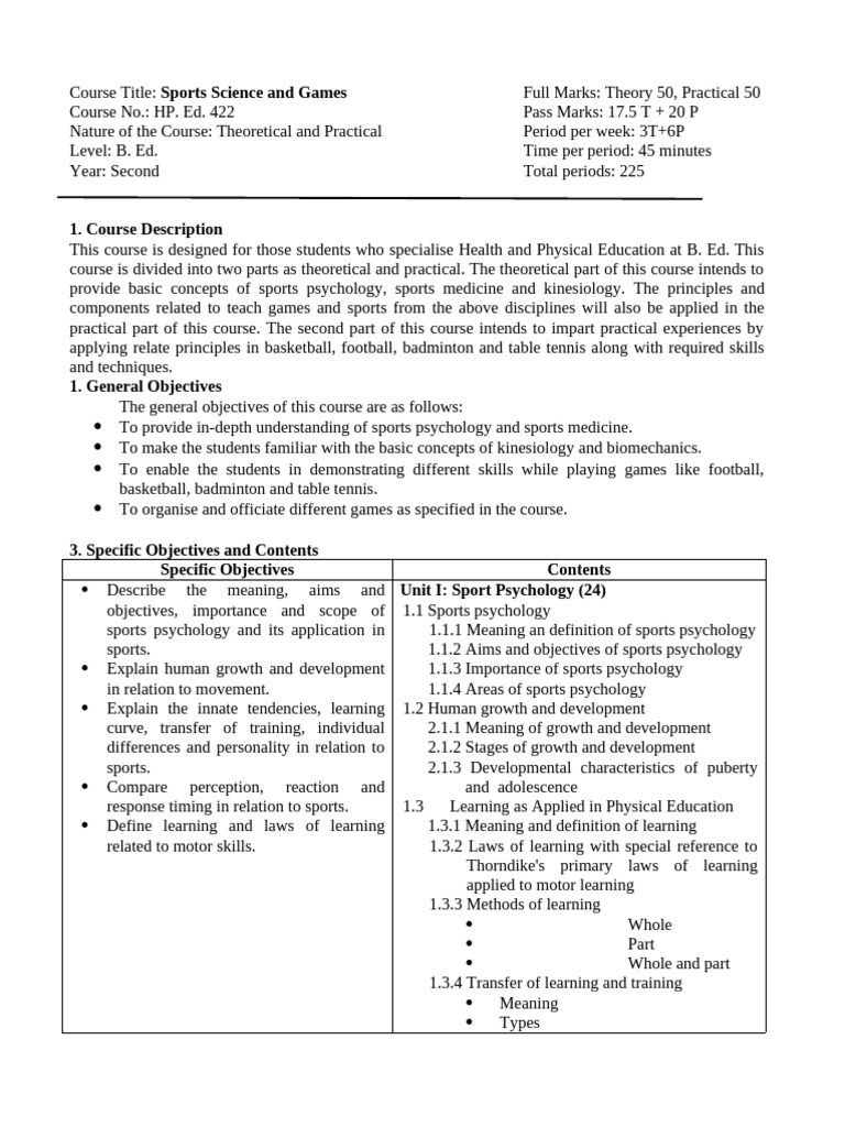 Sports Science Course for B. Ed Students | PDF | Aerobic Exercise | Force