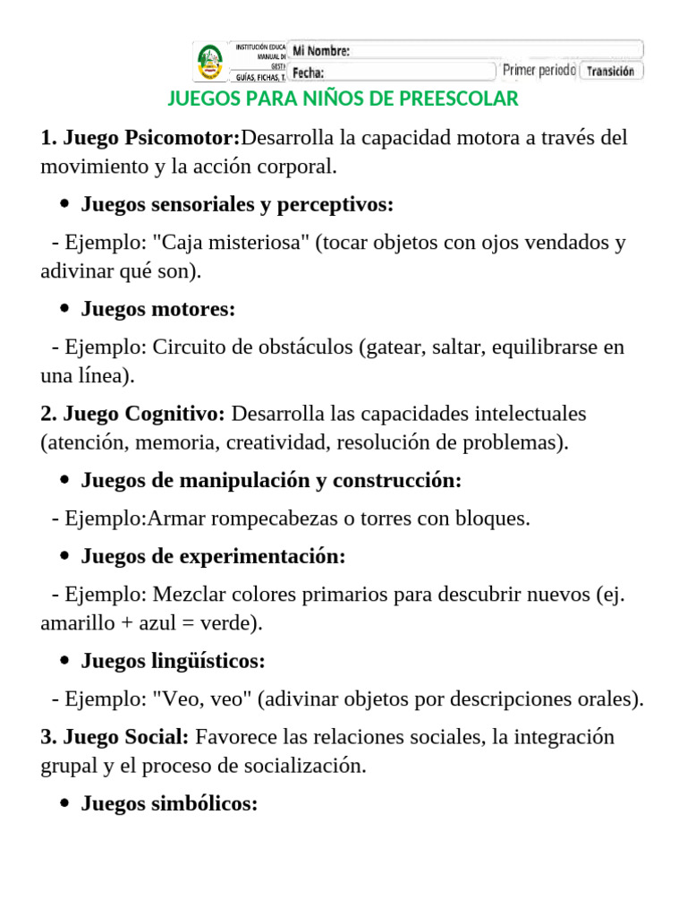 Juegos Educativos para Niños de Preescolar | PDF