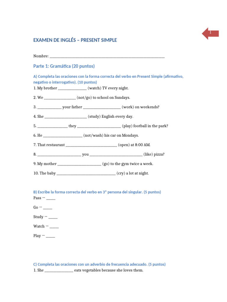 Present Simple Exam Instructions | PDF | Cuisine | Eating Behaviors Of ...
