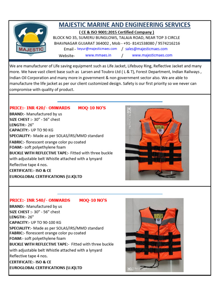 CE & ISO Certified Life Jackets for Sale | PDF | Equipment