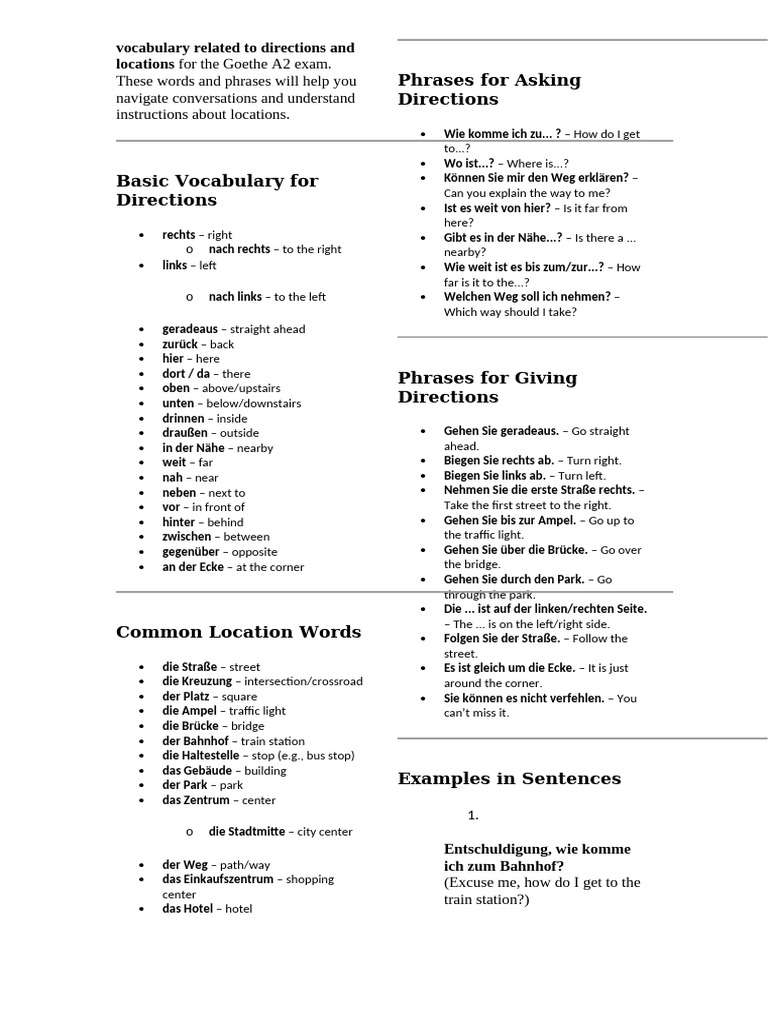 Vocabulary Related To Directions and Locations | PDF