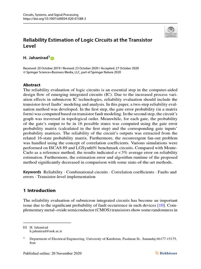 Logic Circuit Reliability Estimation | PDF | Logic Gate | Matrix ...