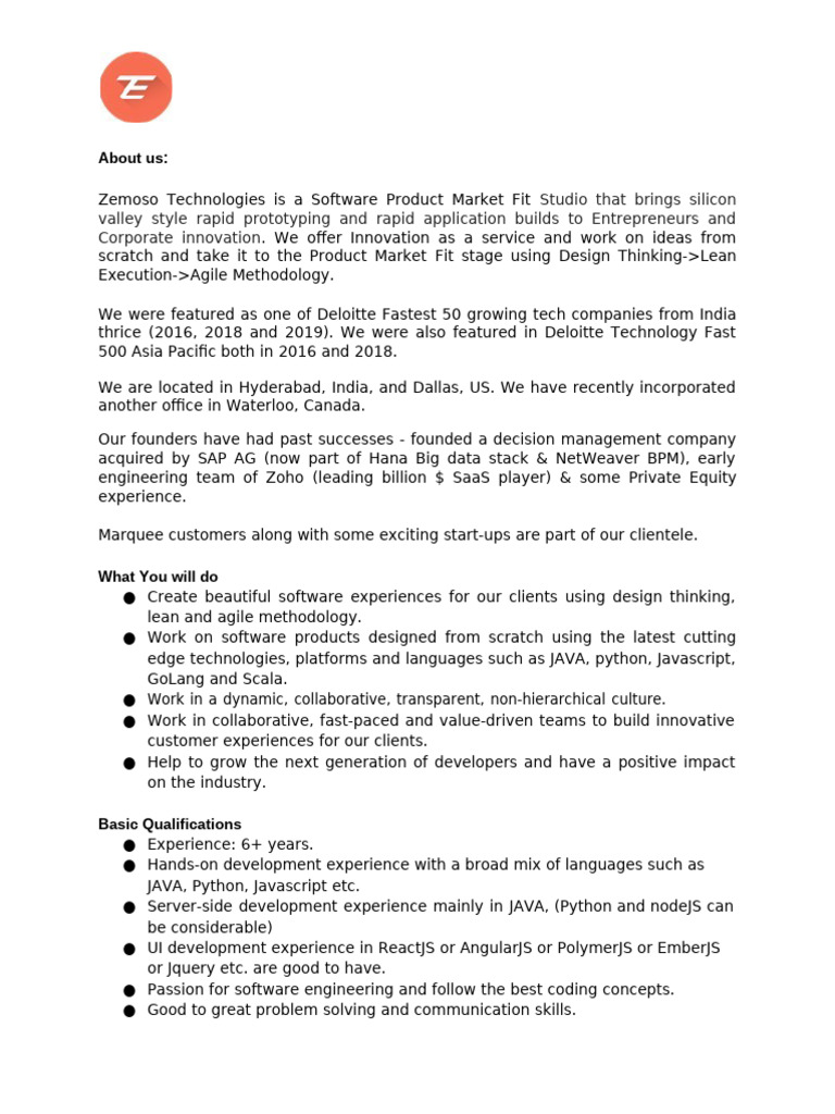 Zemoso Technologies Java Developer Role | PDF | Software Development ...