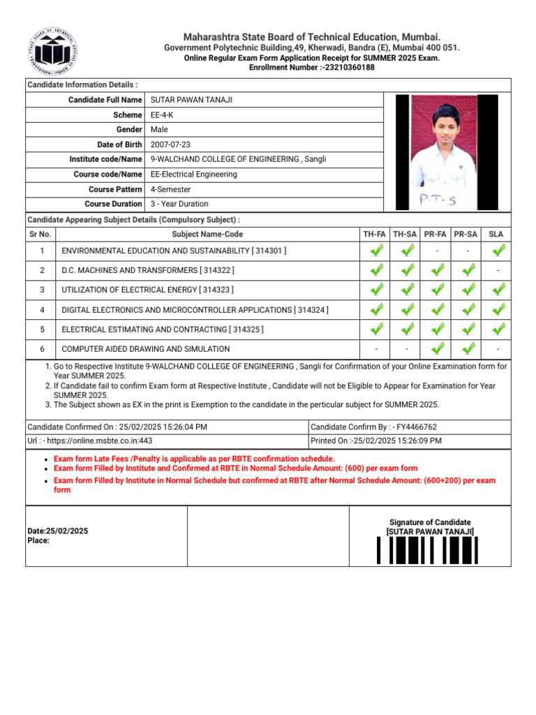 Exam Form Application of Candidate For | PDF