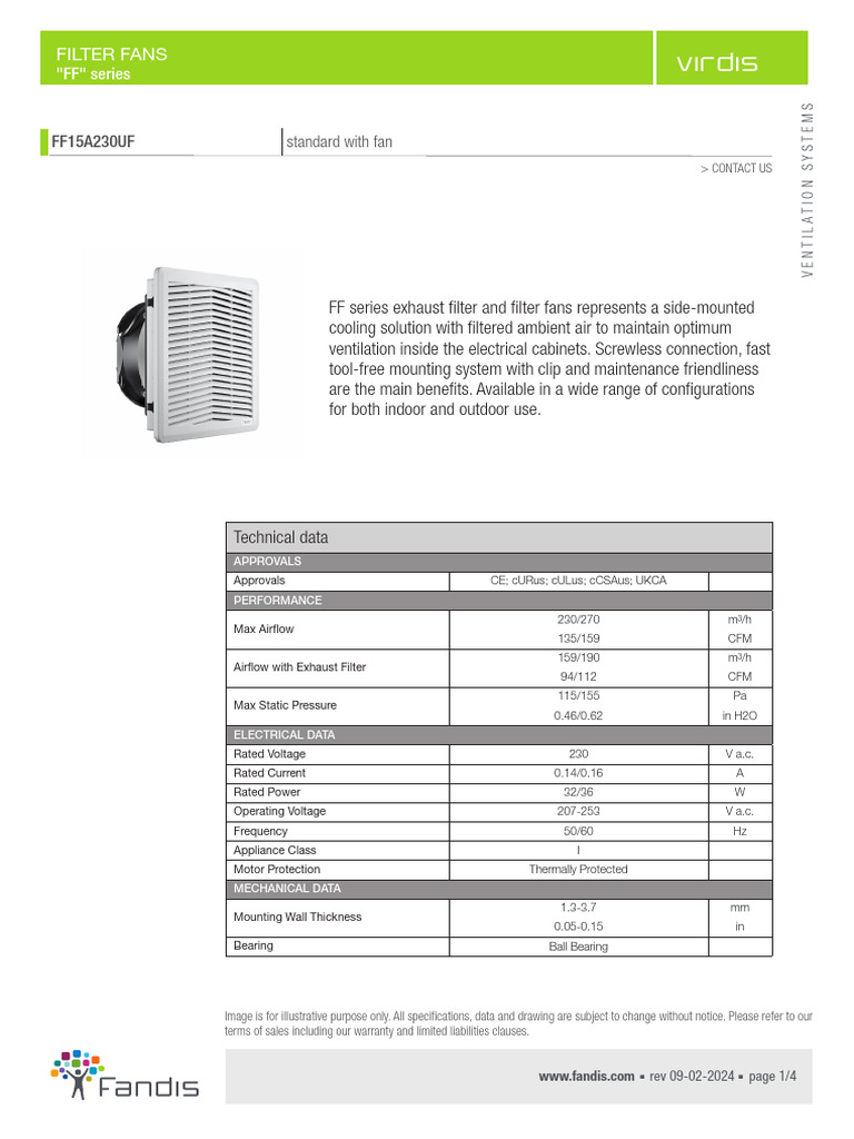 Fandis FF15A230UF Filter Fan Overview | PDF | Ventilation (Architecture ...