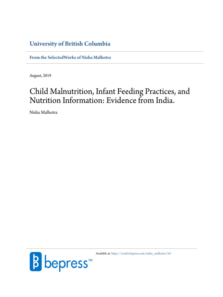 Child Malnutrition and Feeding in India | PDF | Malnutrition | Human ...