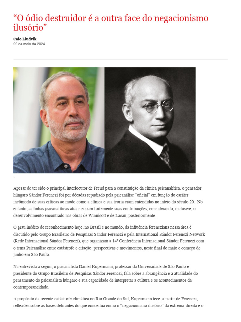 Ferenczi e o Negacionismo Atual | PDF | Psicanálise | Sigmund Freud