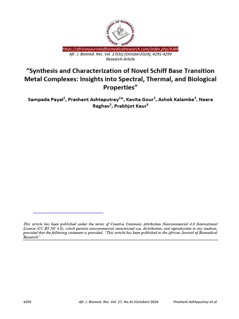 Novel Schiff Base Metal Complexes Study | PDF | Coordination Complex ...