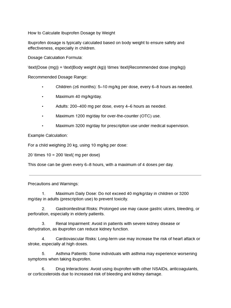 Calculation Dosage Ibuprofen | PDF - Muscle Relaxant And Ibuprofen Dosing Guidelines