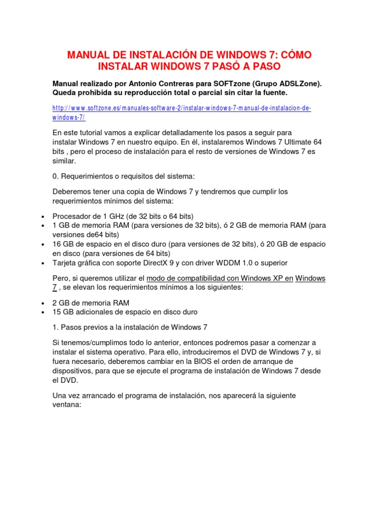 Guía de Instalación de Windows 7 | PDF