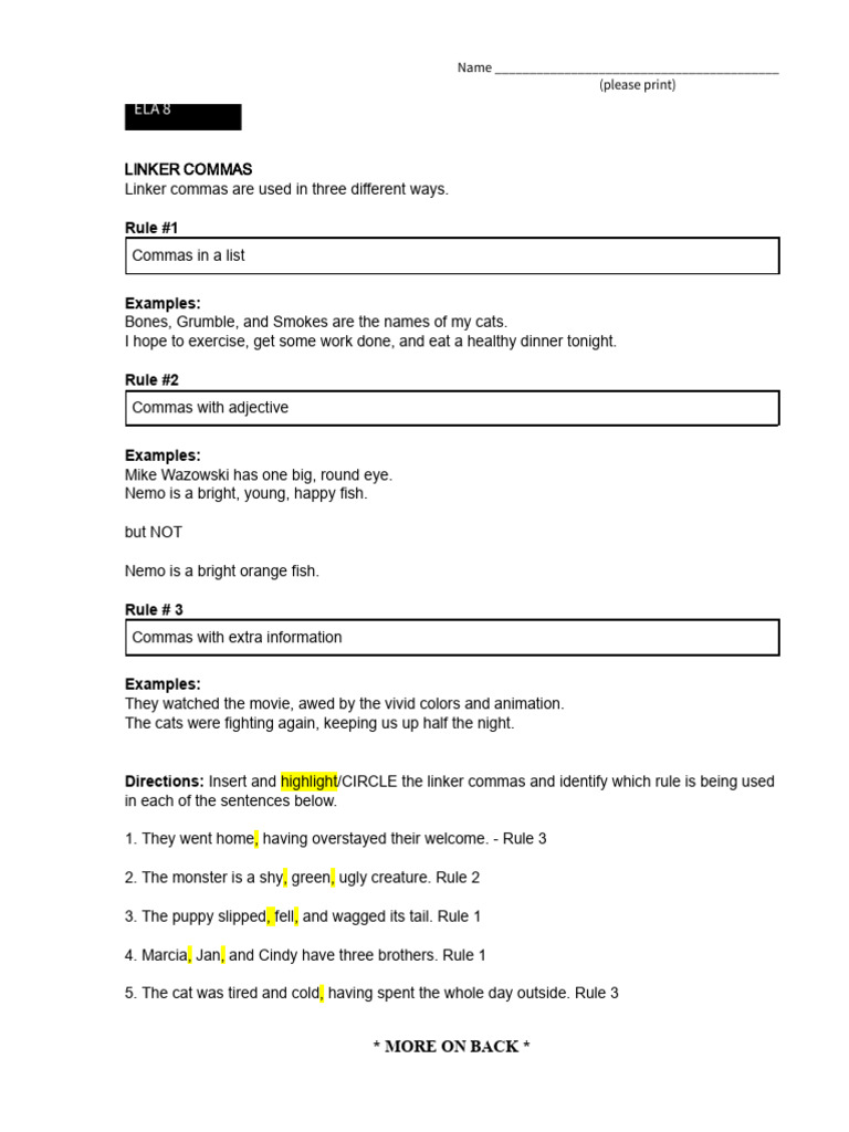 Copy of Linker Comma Practice - 2025 | PDF