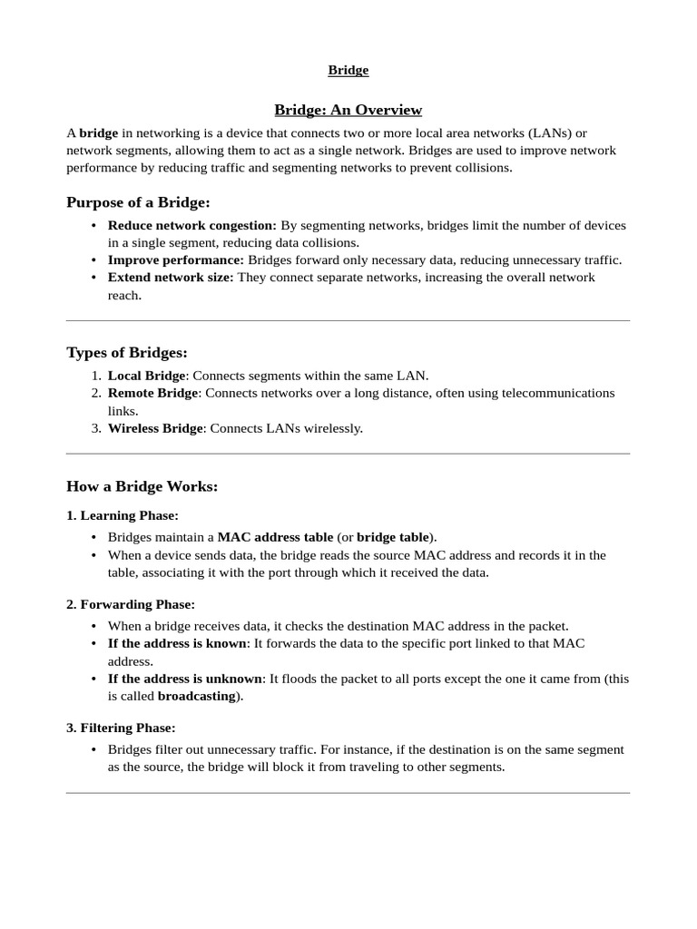 Understanding Bridges in Networking | PDF | Computer Network | Network ...