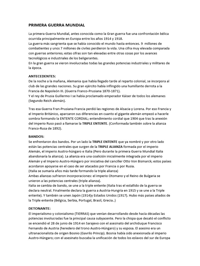 Causas y Consecuencias de la Primera Guerra Mundial | PDF | Austria ...