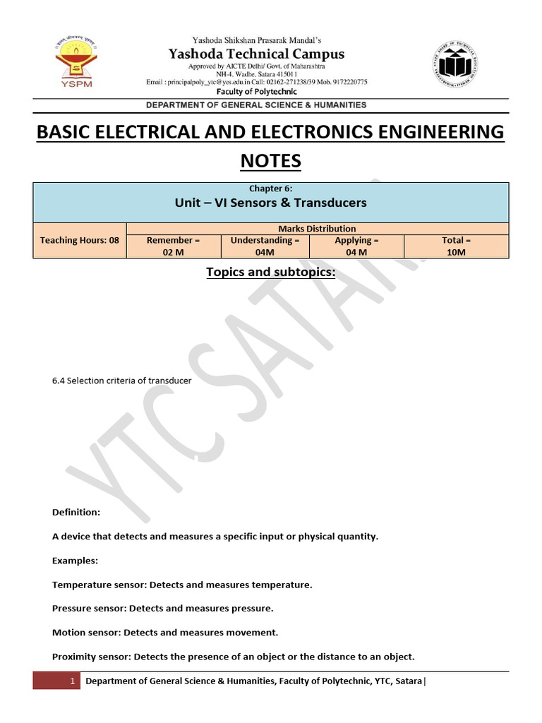 BEE Unit 6 Sensors & Transducers | PDF | Thermocouple | Sensor