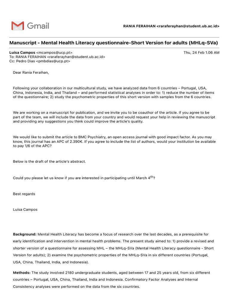 MHLq-SVa: A Multicultural Study | PDF | Psychometrics | Mental Health