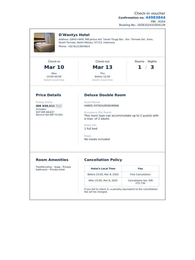 English Check-In Voucher (For Visa Application) | PDF