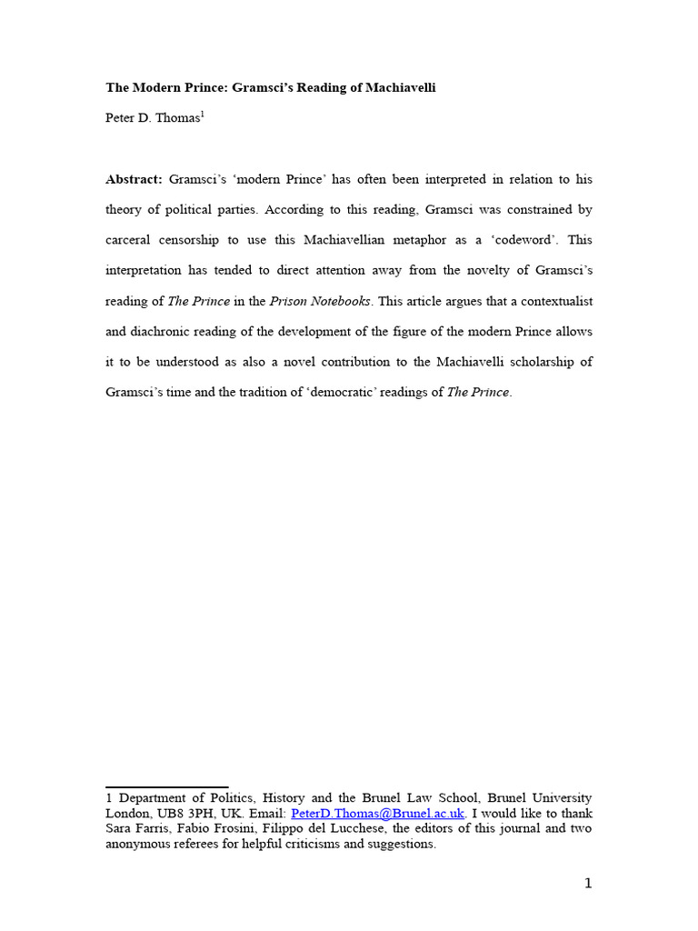 Gramsci's Modern Prince Revisited | PDF | Antonio Gramsci | The Prince