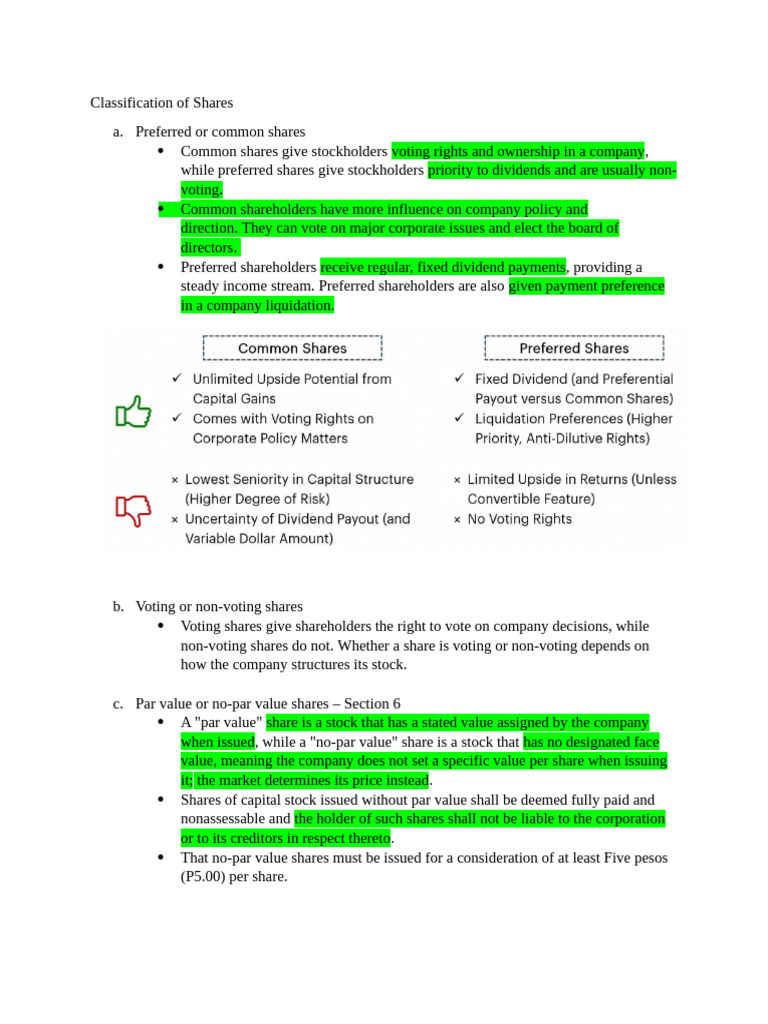 Classification of Shares in Corporations | PDF | Stocks | Preferred Stock