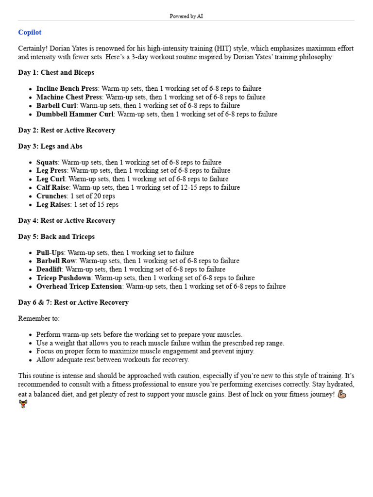 Dorian Yates 3-Day HIT Workout Routine | PDF