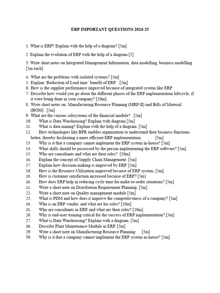 Key ERP Questions for 2024-25 | PDF