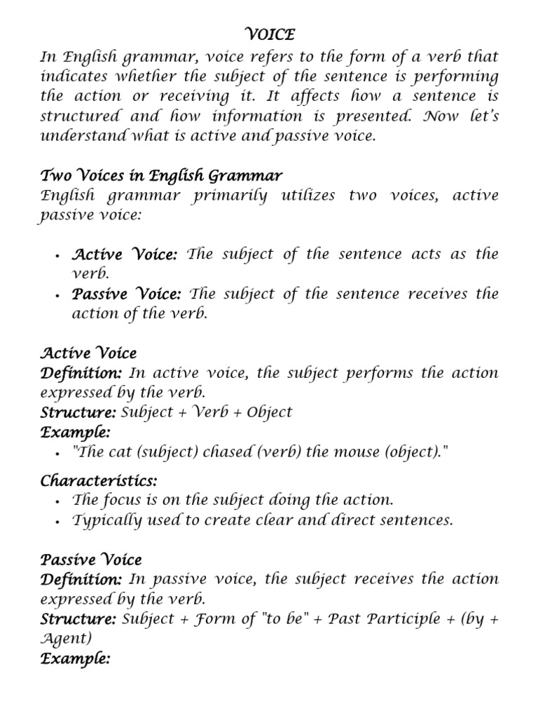 Active & Passive Voices | PDF | Subject (Grammar) | Morphology