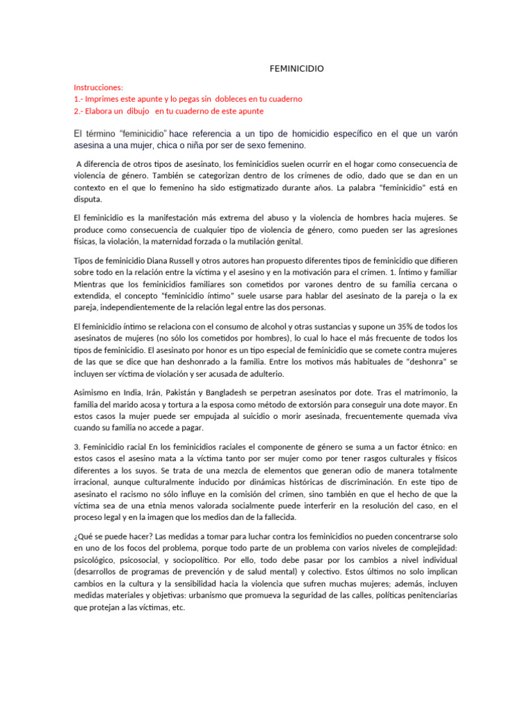 Tipos y causas del feminicidio | PDF | La violencia contra las mujeres ...
