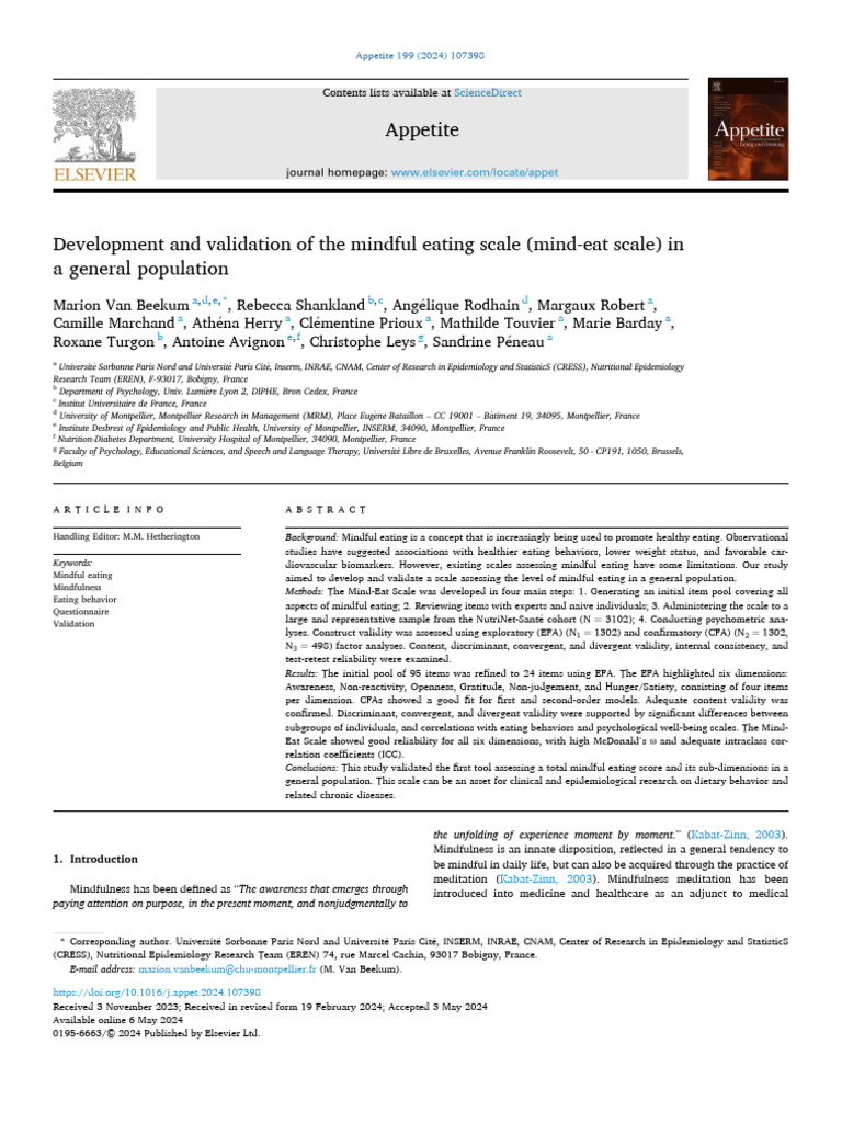 Development and validation of the Mind-Eat Scale | PDF | Psychology