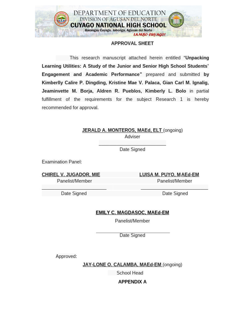 Approval Sheet Letter and Questions | PDF | Classroom | Cognitive Science