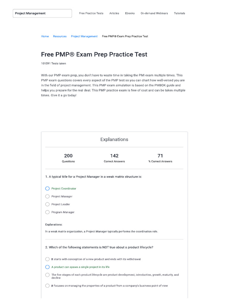 Free PMP Practice Exam Questions Simplilearn PR | PDF