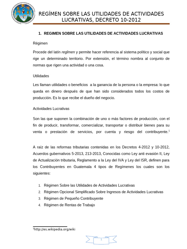 Régimen de Utilidades en Guatemala | PDF | Impuesto sobre la renta ...